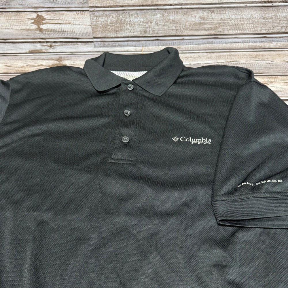 Columbia PFG Polo Shirt Mens L Black Short Sleeve Omni-Shade Fishing Performance